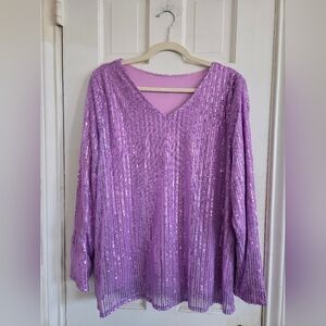 Elegant Lavender Sequin V-Neck Blouse